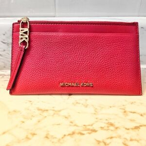 Michael Kors Red Leather Wallet With Gold Hardware.